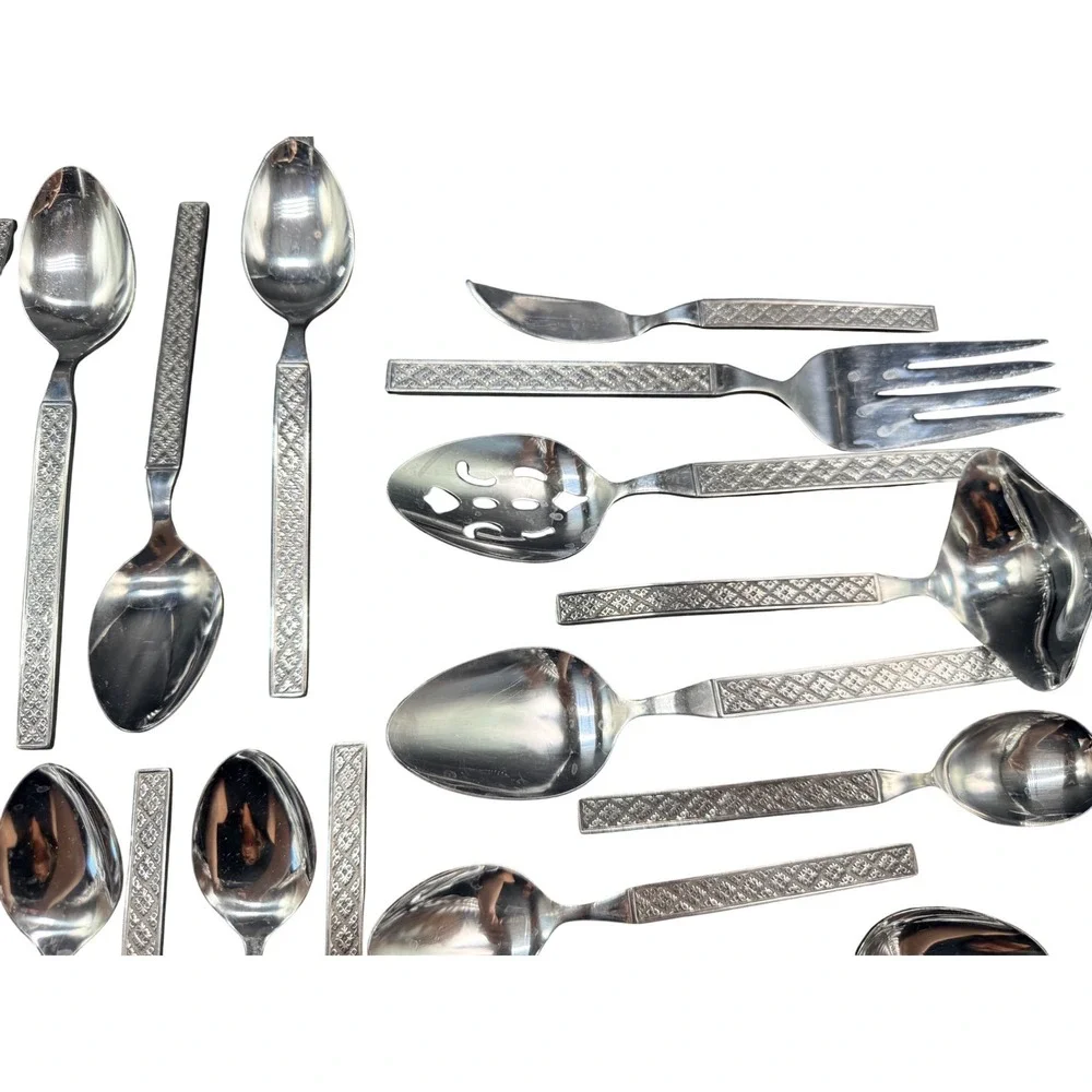 Rogers Vogue MCM Flatware Set Textured Handle 54 Pieces Service for 8 PLUS